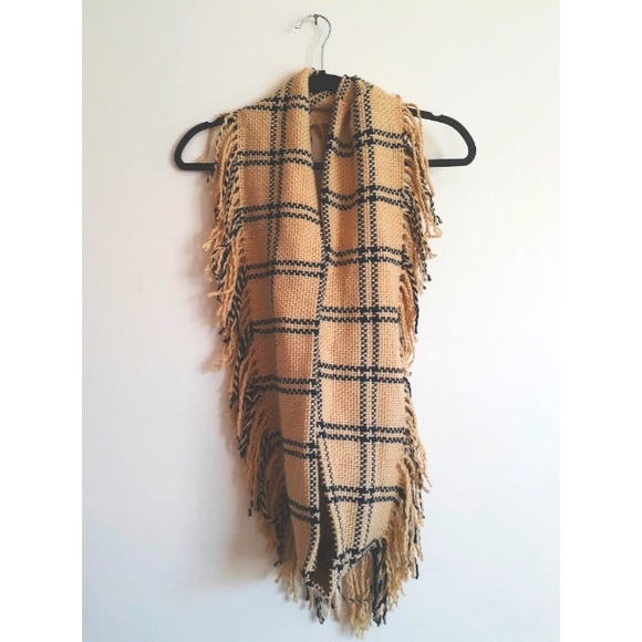 Accessories - Windowpane woven fringe infinity scarf